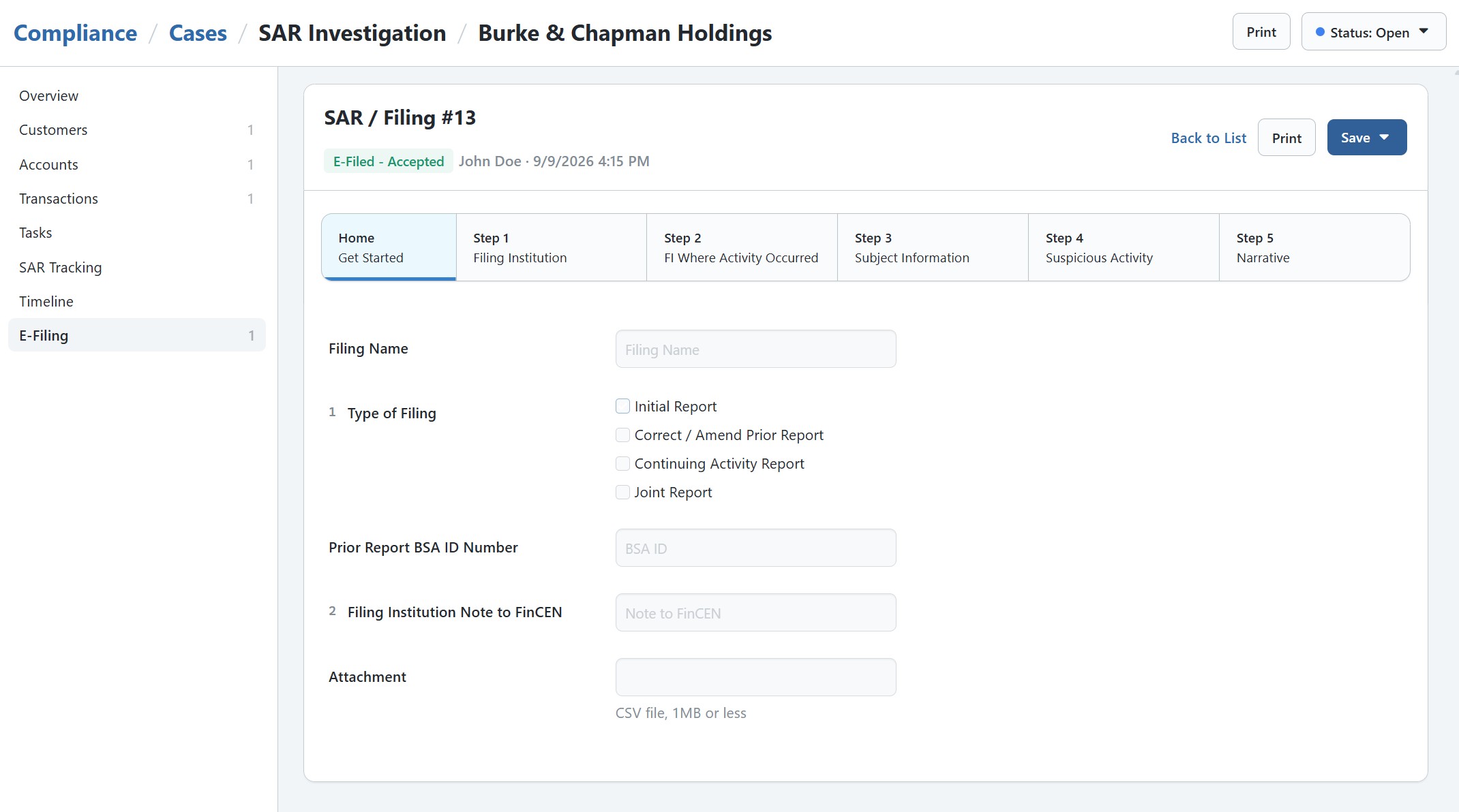 BNControl - Compliance - SAR E-Filing