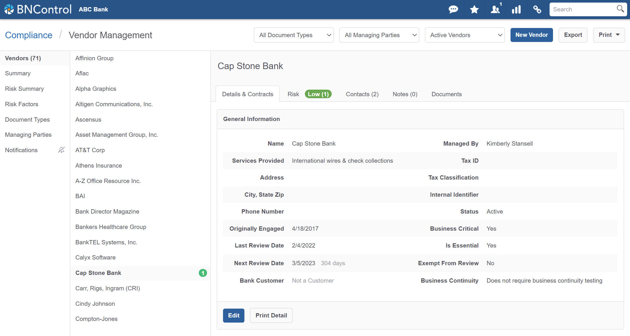 BNControl - Compliance - Vendor Management