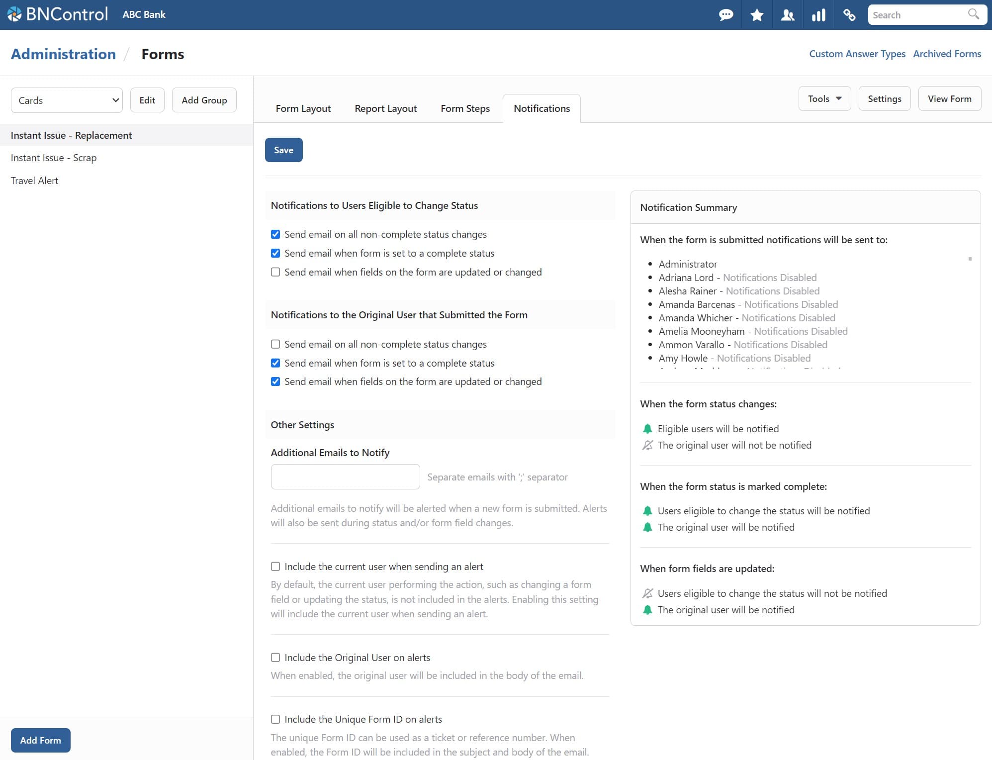 BNControl - Flex Forms - Notifications