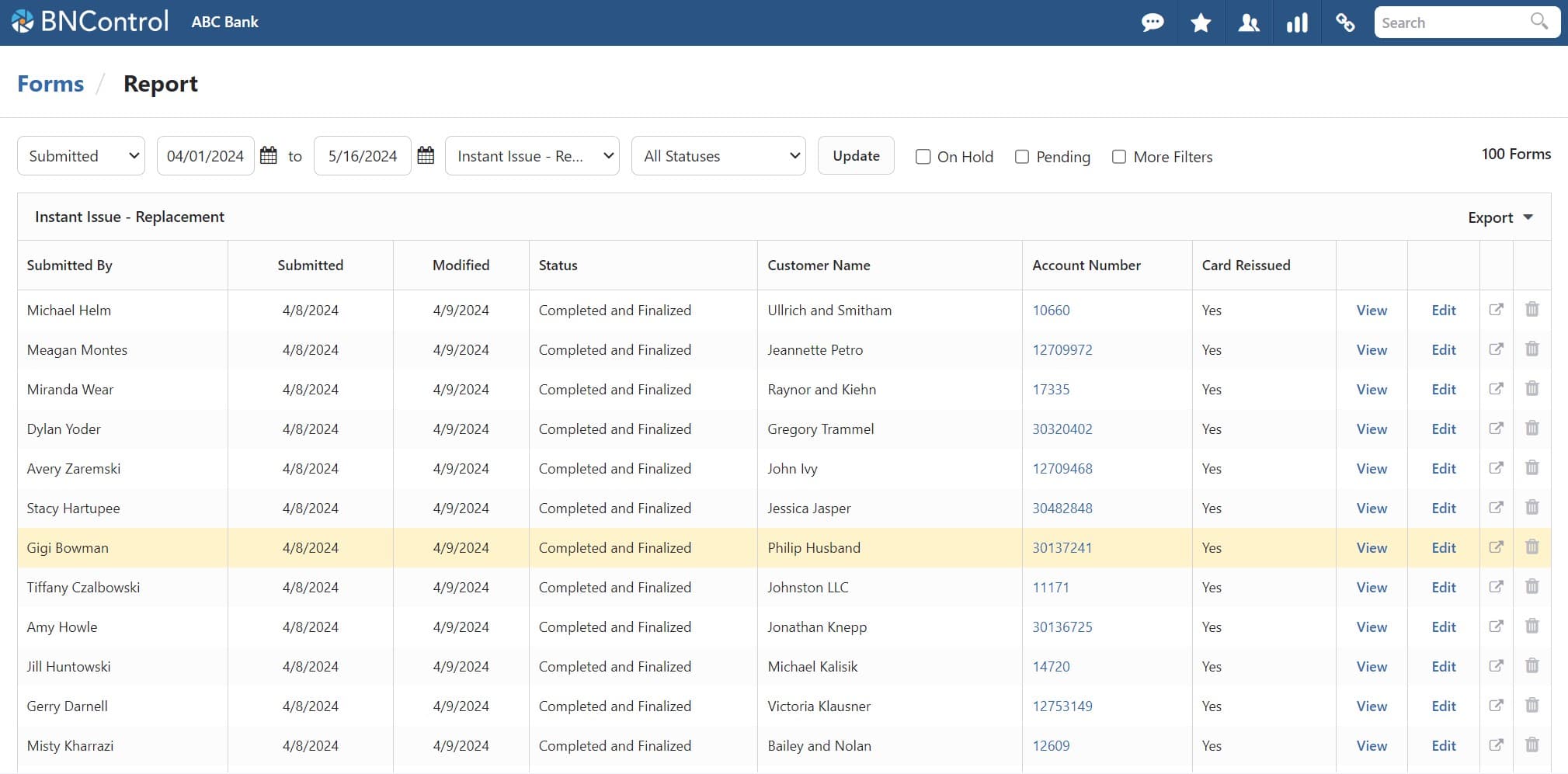 BNControl - Flex Forms - Report