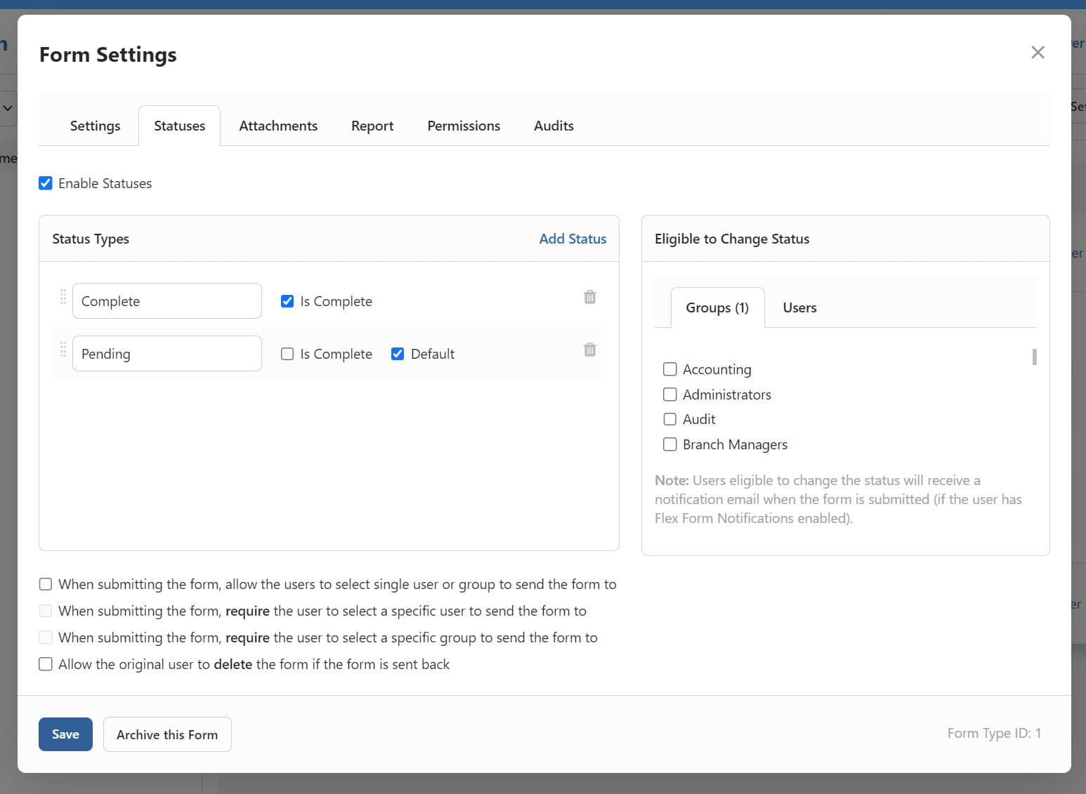 BNControl - Flex Forms - Statuses